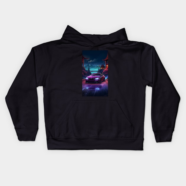 BMW M3 Neon City Kids Hoodie by HorseDriftKNS